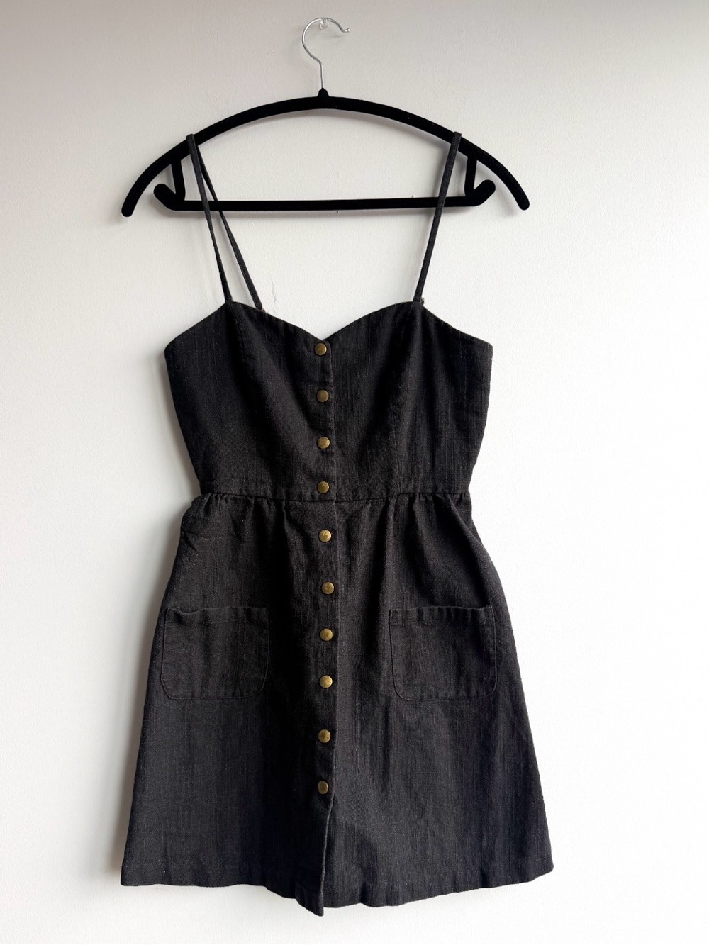 Urban Outfitters Cope Black Button-Front Spaghetti Strap Dress